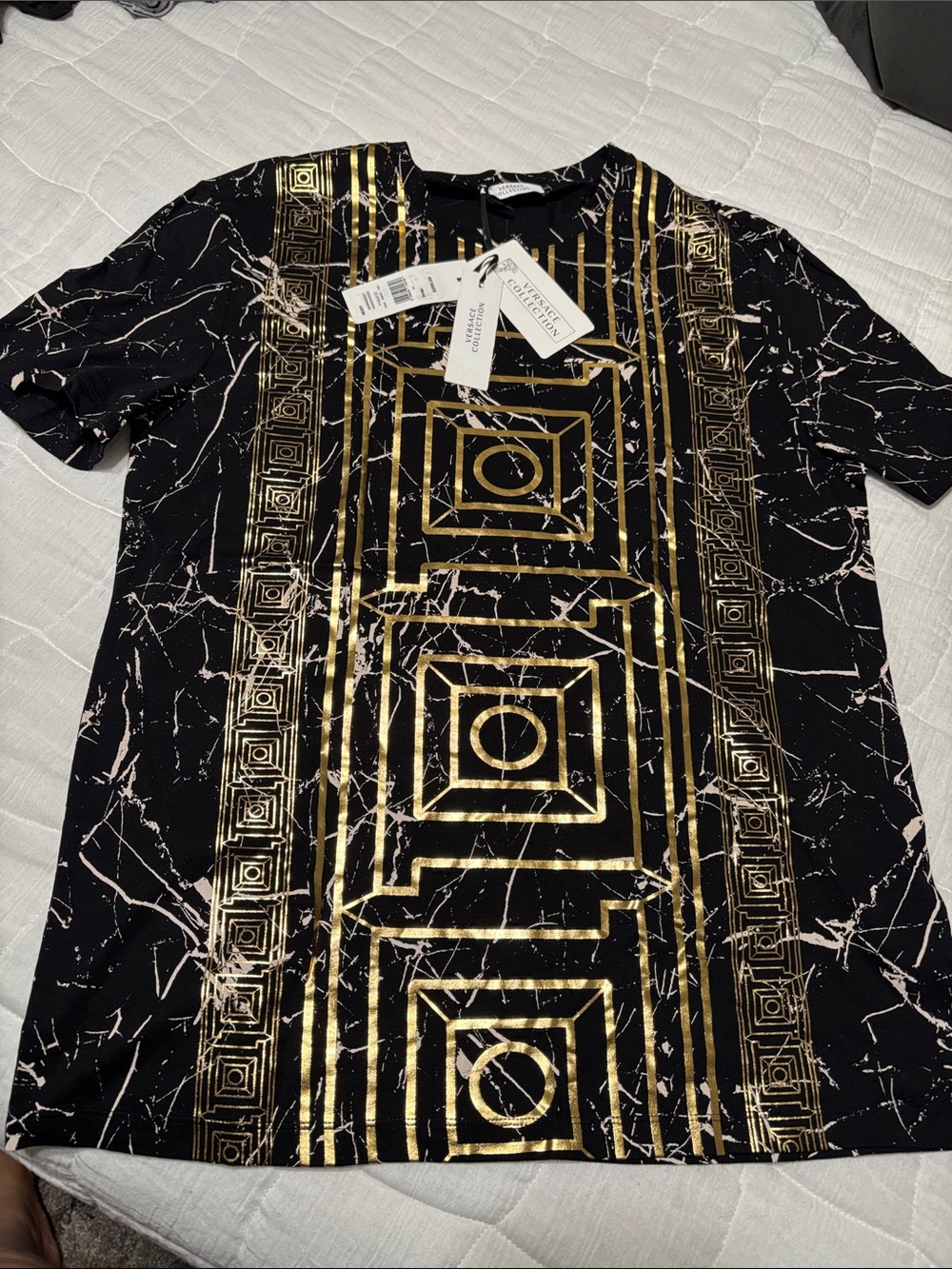 Versace Collection Black Tee with Gold Geometric Panel